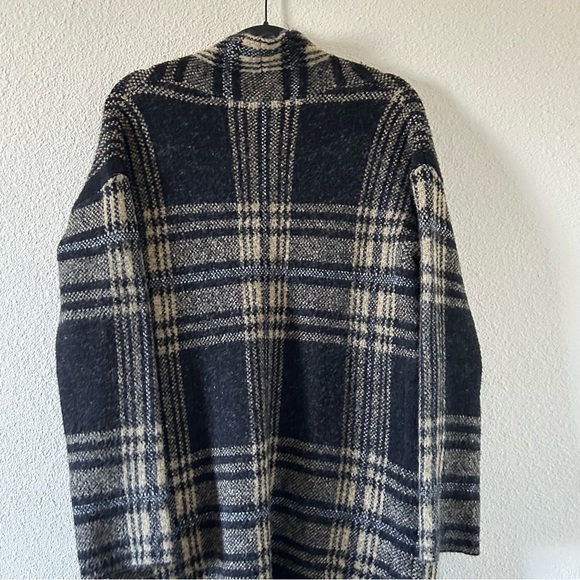 Spring & Mercer Women’s Knit Longline Cardigan Small Plaid Black Beige OpenFront - Picture 13 of 14
